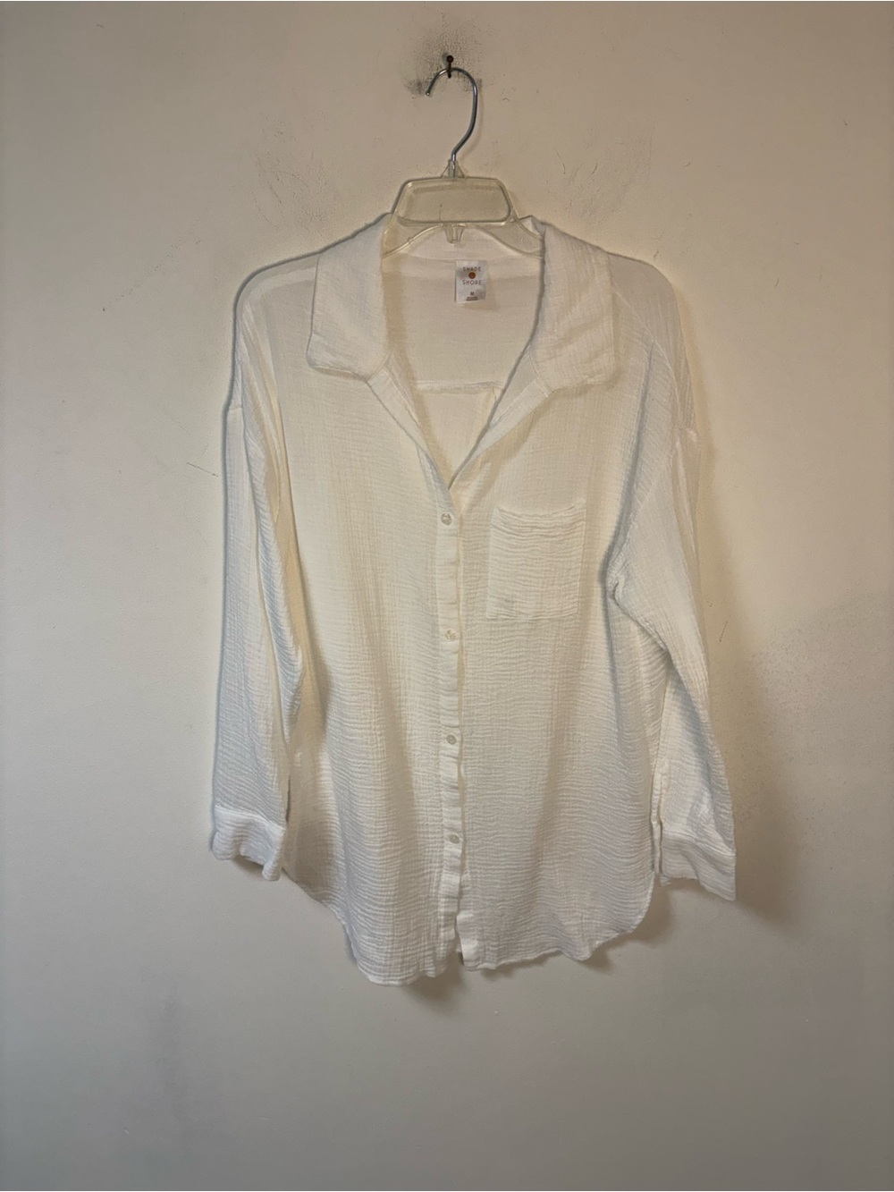 Shade & Shore Women’s Lightweight White Gauze Button Cover Up Med